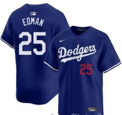 Nike Los Angeles Dodgers #25 Tommy Edman Blue Red 25 front Authentic Stitched MLB Jersey