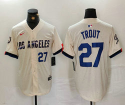 Nike Los Angeles Dodgers #27 Trout Cream 2024 City 27 front Game Authentic Stitched MLB Jersey