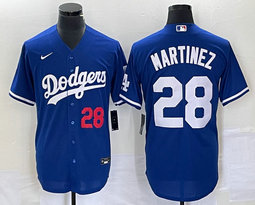 Nike Los Angeles Dodgers #28 Pedro Martinez Blue #28 on front Game Authentic Stitched MLB Jersey