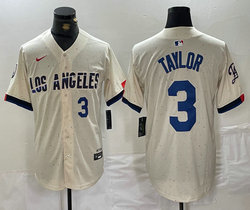 Nike Los Angeles Dodgers #3 Chris Taylor Cream 2024 City 3 Front Game Authentic Stitched MLB Jersey