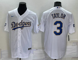 Nike Los Angeles Dodgers #3 Chris Taylor White Gold Blue Number Champions Game Authentic Stitched MLB Jersey
