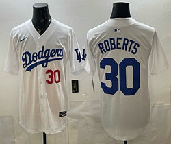 Nike Los Angeles Dodgers #30 Dave Roberts White Authentic Stitched MLB Jersey