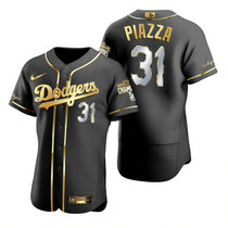 Nike Los Angeles Dodgers #31 Mike Piazza Black Golden 2020 World Series Champions Jersey