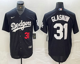 Nike Los Angeles Dodgers #31 Tyler Glasnow Black Red 31 front Game Authentic Stitched MLB Jersey
