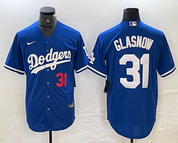 Nike Los Angeles Dodgers #31 Tyler Glasnow Blue Red 31 front Game Authentic Stitched MLB Jersey