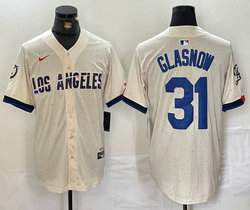 Nike Los Angeles Dodgers #31 Tyler Glasnow Cream Fashion Game Authentic Stitched MLB Jersey