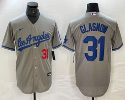 Nike Los Angeles Dodgers #31 Tyler Glasnow Gray Red 31 front Game Los Angeles Authentic Stitched MLB Jersey
