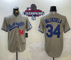 Nike Los Angeles Dodgers #34 Fernando Valenzuela 2024 World Series Champions Los Angeles Grey Baseball Jersey