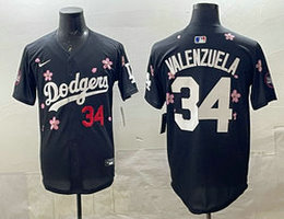 Nike Los Angeles Dodgers #34 Fernando Valenzuela Black 34 front Tokyo Series MLB Jersey