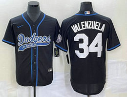 Nike Los Angeles Dodgers #34 Fernando Valenzuela Black Joint Name Game Authentic Stitched MLB Jersey