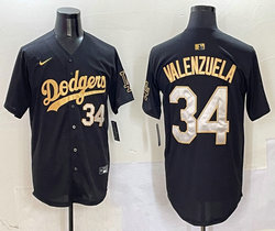Nike Los Angeles Dodgers #34 Fernando Valenzuela Black gold name Stitched MLB Jersey