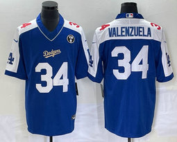 Nike Los Angeles Dodgers #34 Fernando Valenzuela Blue Joint Authentic Stitched MLB Jersey