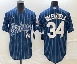 Nike Los Angeles Dodgers #34 Fernando Valenzuela Blue Joint White stripe Team Patch on front Stitched MLB Jersey