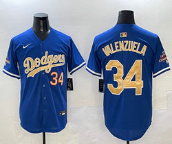 Nike Los Angeles Dodgers #34 Fernando Valenzuela Blue Name Champions Jersey