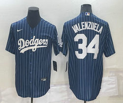Nike Los Angeles Dodgers #34 Fernando Valenzuela Blue White stripe Authentic Stitched MLB jersey