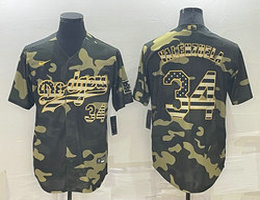 Nike Los Angeles Dodgers #34 Fernando Valenzuela Camo Flag Authentic Stitched MLB Jersey