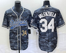 Nike Los Angeles Dodgers #34 Fernando Valenzuela Camo Joint Gold 34 in front Stitched MLB Jersey
