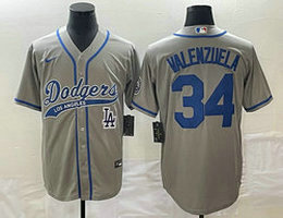 Nike Los Angeles Dodgers #34 Fernando Valenzuela Gray LA Joint Authentic Stitched baseball jersey