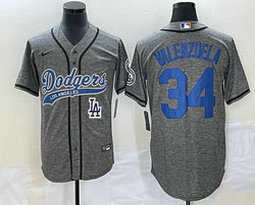 Nike Los Angeles Dodgers #34 Fernando Valenzuela Hemp grey Game Team Logo front Joint Stitched MLB Jersey