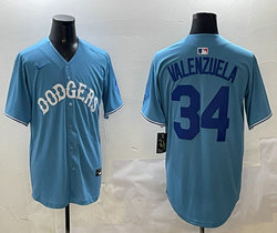 Nike Los Angeles Dodgers #34 Fernando Valenzuela Light Blue blue name Joint Stitched MLB Jersey