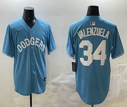 Nike Los Angeles Dodgers #34 Fernando Valenzuela Light Blue white name Joint Stitched MLB Jersey