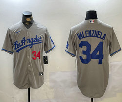 Nike Los Angeles Dodgers #34 Fernando Valenzuela Los Angeles Grey Baseball Jersey