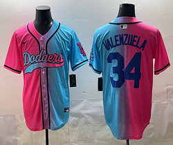Nike Los Angeles Dodgers #34 Fernando Valenzuela Pink and Blue Joint MLB Jersey