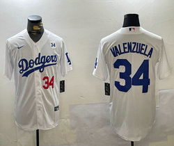 Nike Los Angeles Dodgers #34 Fernando Valenzuela White 34 front Baseball Jersey