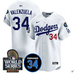 Nike Los Angeles Dodgers #34 Fernando Valenzuela White 34 patch 2024 World Series Baseball Jersey