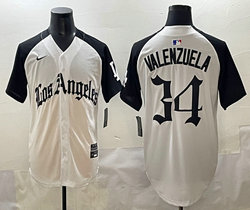 Nike Los Angeles Dodgers #34 Fernando Valenzuela White Black 5(V) Joint MLB Jerseys