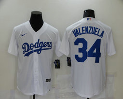 Nike Los Angeles Dodgers #34 Fernando Valenzuela White Game Authentic Stitched MLB Jersey