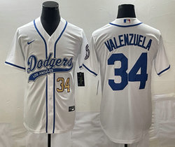 Nike Los Angeles Dodgers #34 Fernando Valenzuela White God 34 front Joint Authentic Stitched baseball jersey