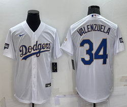Nike Los Angeles Dodgers #34 Fernando Valenzuela White Gold Blue Number Champions Game Authentic Stitched MLB Jersey