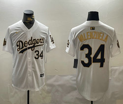 Nike Los Angeles Dodgers #34 Fernando Valenzuela White Gold name 2024 World Series Jersey