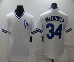 Nike Los Angeles Dodgers #34 Fernando Valenzuela White Nike patch Throwback Pullover Authentic Stitched MLB Jerseys