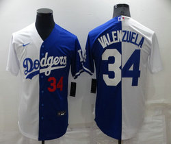 Nike Los Angeles Dodgers #34 Fernando Valenzuela White and blue #34 in front Game Authentic Stitched MLB Jersey