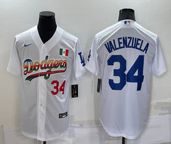 Nike Los Angeles Dodgers #34 Fernando Valenzuela White rainbow 34 in front Game Authentic Stitched MLB Jersey