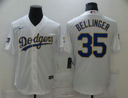 Nike Los Angeles Dodgers #35 Cody Bellinger White Gold Blue Number Champions Game Authentic Stitched MLB Jersey