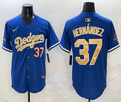 Nike Los Angeles Dodgers #37 Enrique Hernandez Blue Name Champions Jersey