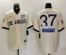 Nike Los Angeles Dodgers #37 Enrique Hernandez Cream 2024 Connect City 37 Front The number is above the name Jersey
