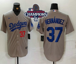Nike Los Angeles Dodgers #37 Enrique Hernandez Gary 2024 World Series Champions 37 front Game MLB Jersey