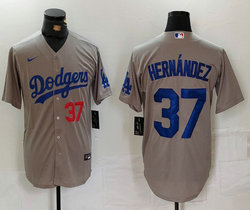 Nike Los Angeles Dodgers #37 Enrique Hernandez Gary 37 front Game MLB Jersey