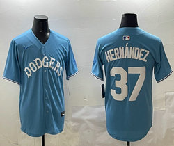 Nike Los Angeles Dodgers #37 Enrique Hernandez Light Blue white name Joint Stitched MLB Jersey