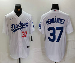 Nike Los Angeles Dodgers #37 Enrique Hernandez White 37 front Game MLB Jersey