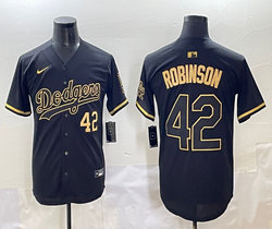 Nike Los Angeles Dodgers #42 Jackie Robinson Black Gold 5(V) Joint MLB Jersey