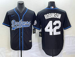 Nike Los Angeles Dodgers #42 Jackie Robinson Black Joint Name Game Authentic Stitched MLB Jersey