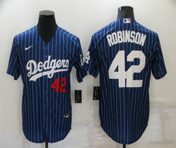 Nike Los Angeles Dodgers #42 Jackie Robinson Blue White stripe Authentic Stitched MLB jersey