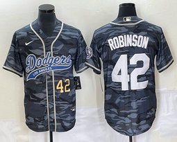 Nike Los Angeles Dodgers #42 Jackie Robinson Camo Joint Gold 42 in front Stitched MLB Jersey