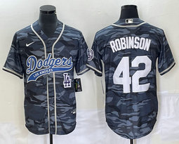 Nike Los Angeles Dodgers #42 Jackie Robinson Camo Joint Team Patch in front Stitched MLB Jersey