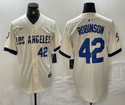 Nike Los Angeles Dodgers #42 Jackie Robinson Cream 2024 City 42 Front Game Authentic Stitched MLB Jersey